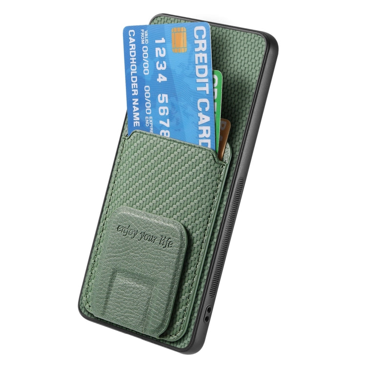 For Samsung Galaxy S25+ 5G Carbon Fiber Card Bag Fold Stand Phone Case(Green)
