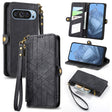 For Google Pixel 9 Geometric Zipper Wallet Side Buckle Leather Phone Case(Black) - Google Cases by PMC TechLife | Online Shopping South Africa | PMC TechLife | Buy Now Pay Later Mobicred