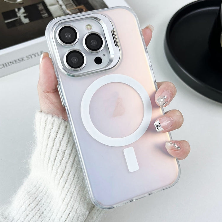 For iPhone 12 Pro Lens Holder MagSafe PC Hybrid TPU Phone Case(White)