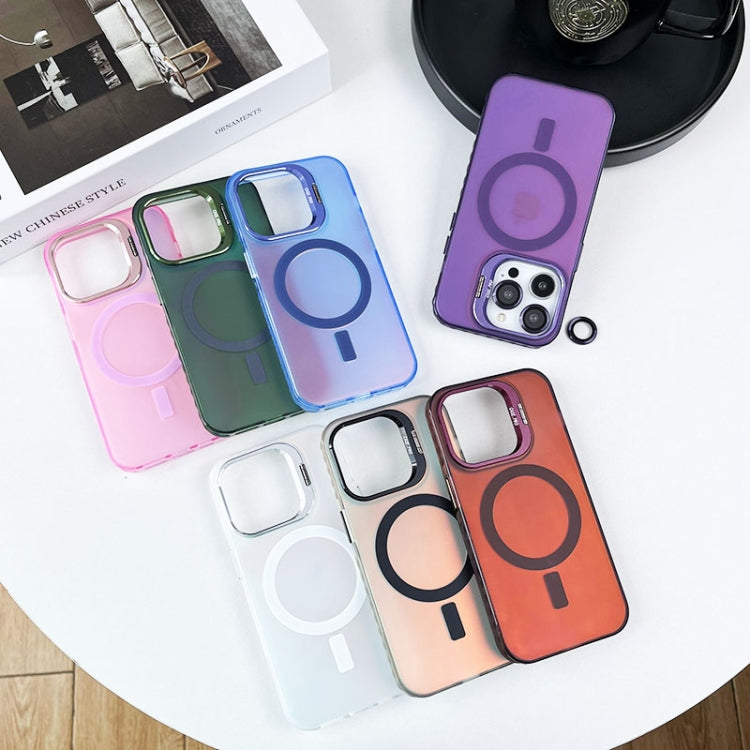 For iPhone 15 MagSafe Lens Holder PC Hybrid TPU Phone Case(Green)
