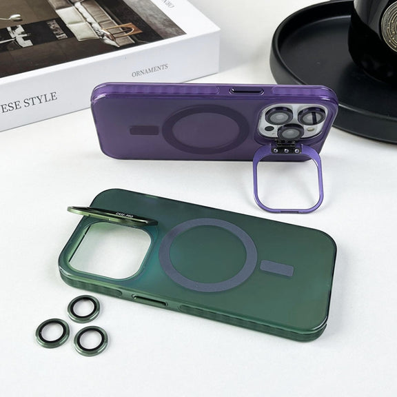 For iPhone 15 Pro Max MagSafe Lens Holder PC Hybrid TPU Phone Case(Blue)