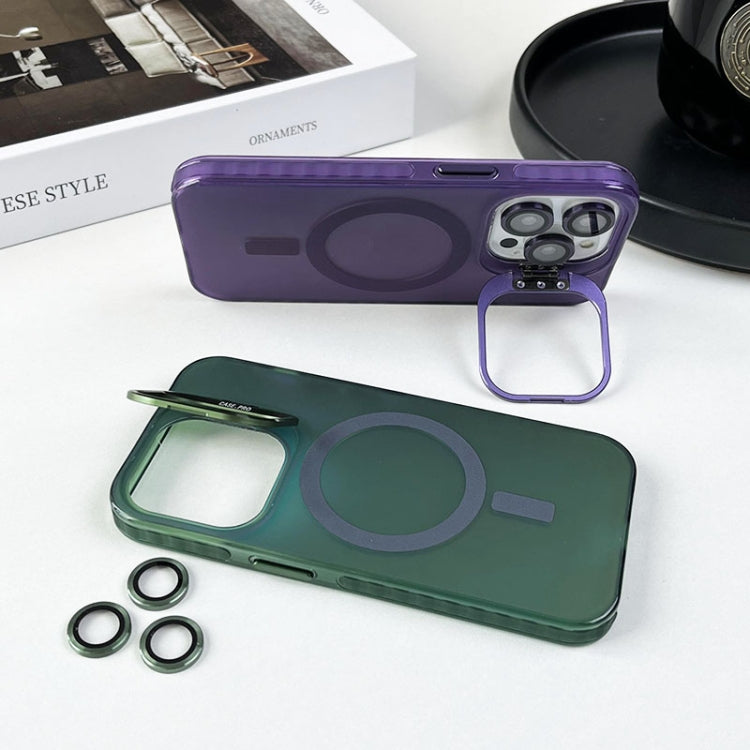 For iPhone 15 MagSafe Lens Holder PC Hybrid TPU Phone Case(Green)