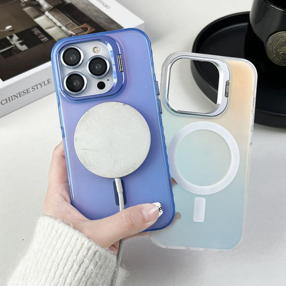 For iPhone 12 Pro Lens Holder MagSafe PC Hybrid TPU Phone Case(White)