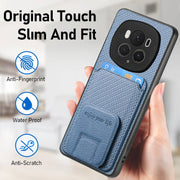 For Honor Magic6 Pro Carbon Fiber Card Bag Fold Stand Phone Case(Blue)