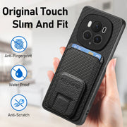 For Honor Magic6 Pro Carbon Fiber Card Bag Fold Stand Phone Case(Black)