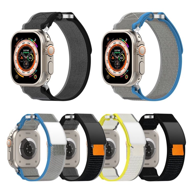 For Apple Watch SE 2023 40mm Double Hook and Loop Faster Nylon Watch Band(Blue+Grey)