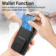 For vivo iQOO 12 Pro Carbon Fiber Card Bag Fold Stand Phone Case(Black)