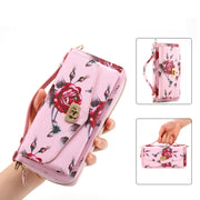 For Samsung Galaxy S24 5G Flower Multi-functional Crossbody Zipper Wallet Leather Phone Case(Pink)