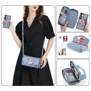 For Samsung Galaxy S24+ 5G Flower Multi-functional Crossbody Zipper Wallet Leather Phone Case(Blue)