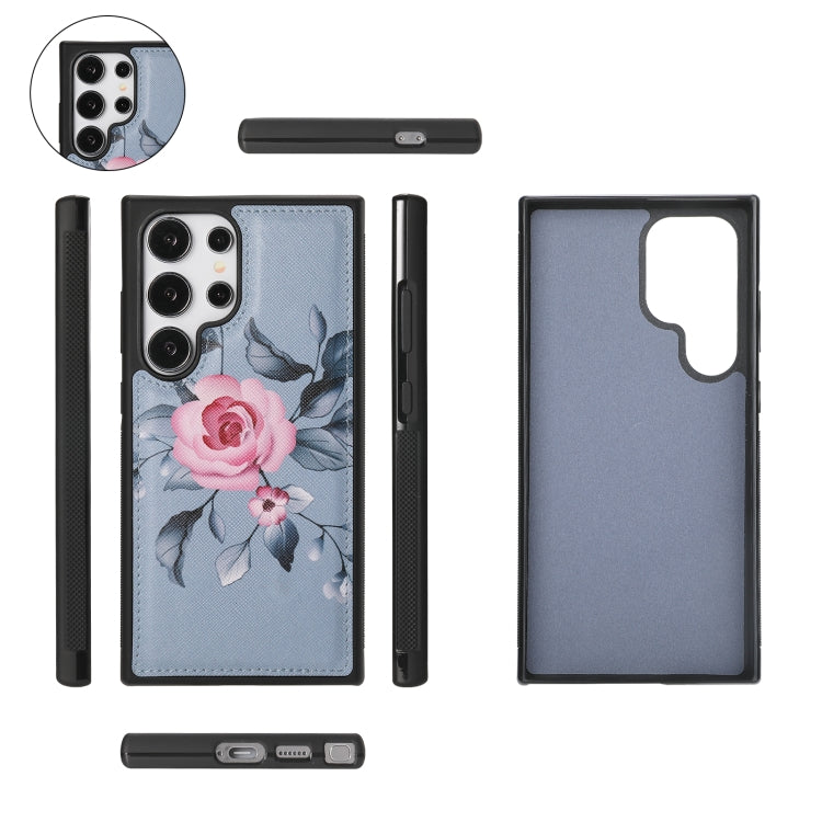 For Samsung Galaxy S24 Ultra 5G Flower Multi-functional Crossbody Zipper Wallet Leather Phone Case(Blue)