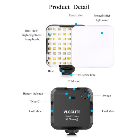 VLOGLITE W64 For Live Broadcast / Video Conference Dimmable LED Fill Light