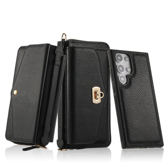 For Samsung Galaxy S24 Ultra 5G Crossbody Multi-functional Zipper Wallet Litchi Leather Phone Case(Black)