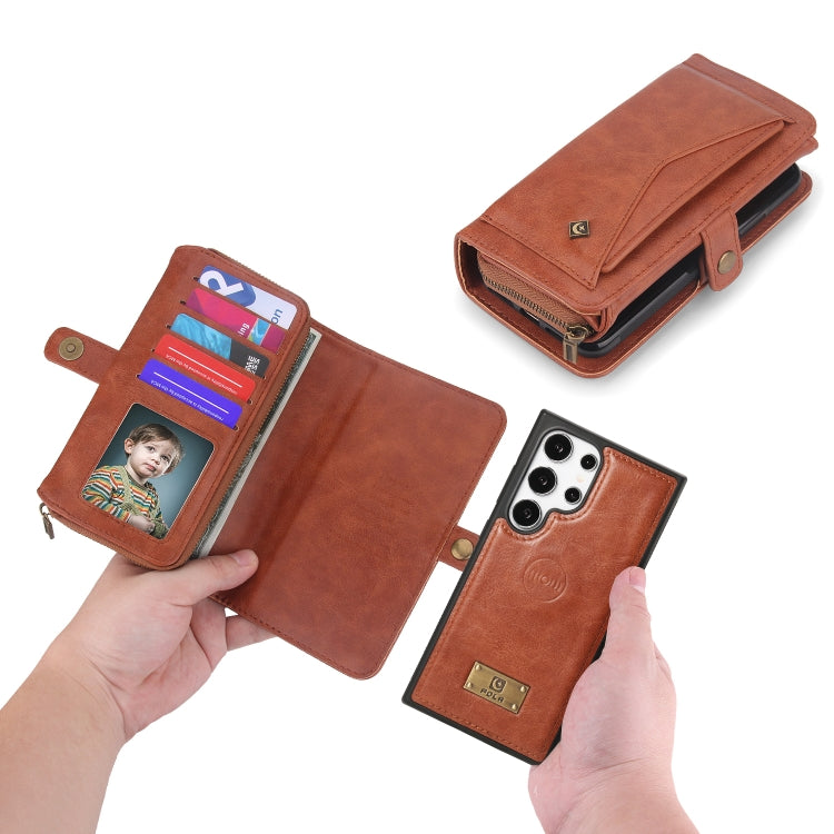 For Samsung Galaxy S24 Ultra 5G Multi-functional Zipper Wallet Leather Phone Case(Orange)