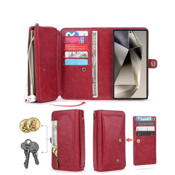 For Samsung Galaxy S24 5G Multi-functional Zipper Wallet Leather Phone Case(Red)
