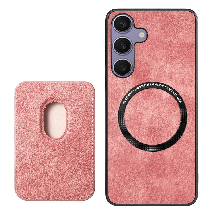 For Samsung Galaxy S25+ 5G Retro Leather Card Bag Magnetic Phone Case(Pink)