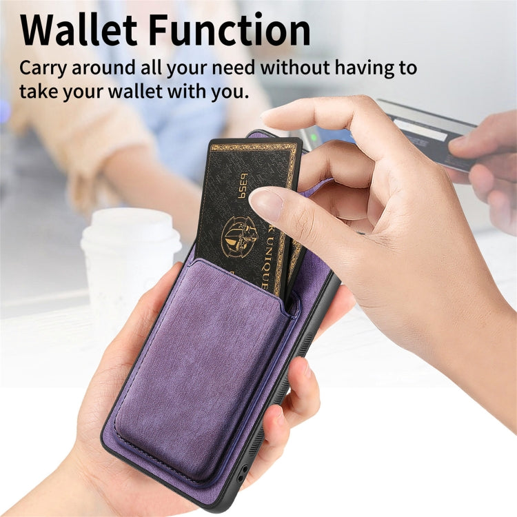 For Samsung Galaxy S25+ 5G Retro Leather Card Bag Magnetic Phone Case(Purple)