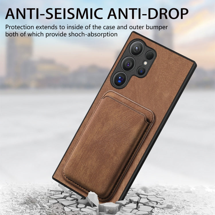 For Samsung Galaxy S25 Ultra 5G Retro Leather Card Bag Magnetic Phone Case(Brown)