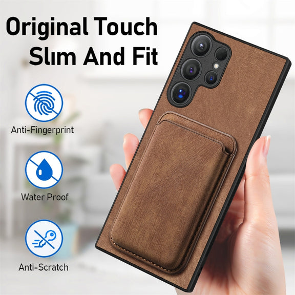For Samsung Galaxy S25 Ultra 5G Retro Leather Card Bag Magnetic Phone Case(Brown)