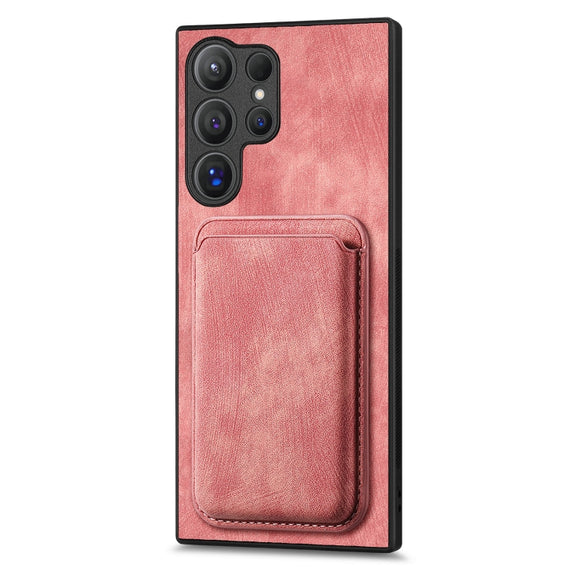 For Samsung Galaxy S25 Ultra 5G Retro Leather Card Bag Magnetic Phone Case(Pink)