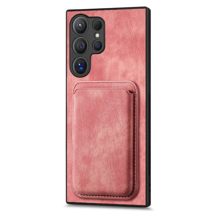 For Samsung Galaxy S25 Ultra 5G Retro Leather Card Bag Magnetic Phone Case(Pink)