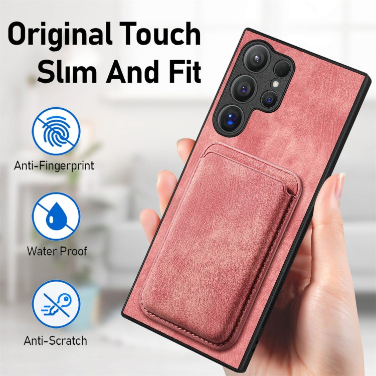 For Samsung Galaxy S25 Ultra 5G Retro Leather Card Bag Magnetic Phone Case(Pink)