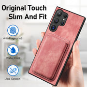 For Samsung Galaxy S25 Ultra 5G Retro Leather Card Bag Magnetic Phone Case(Pink)