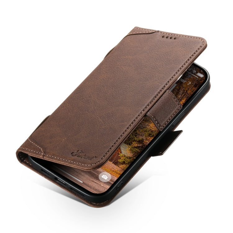 For iPhone 12 Pro Max SUTENI J07 Multifunctional Horizontal Flip Magsafe Leather Phone Case(Brown)