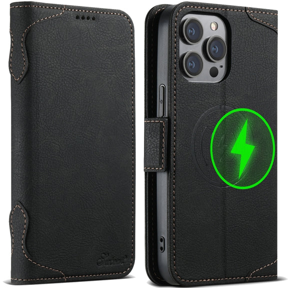 For iPhone 14 Pro Max SUTENI J07 Multifunctional Horizontal Flip Magsafe Leather Phone Case(Black)