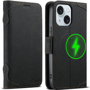For iPhone 15 Plus SUTENI J07 Multifunctional Horizontal Flip Magsafe Leather Phone Case(Black)