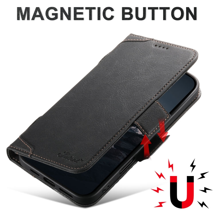 For iPhone 16 Pro SUTENI J07 Multifunctional Horizontal Flip Magsafe Leather Phone Case(Black)