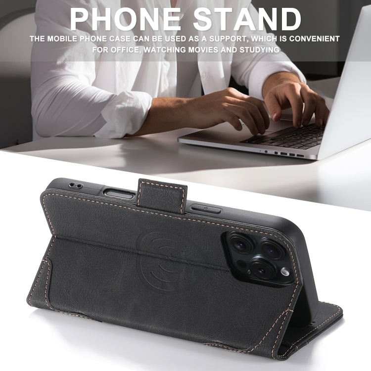 For iPhone 16 Pro SUTENI J07 Multifunctional Horizontal Flip Magsafe Leather Phone Case(Black)