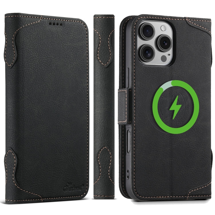 For iPhone 16 Pro Max SUTENI J07 Multifunctional Horizontal Flip Magsafe Leather Phone Case(Black)