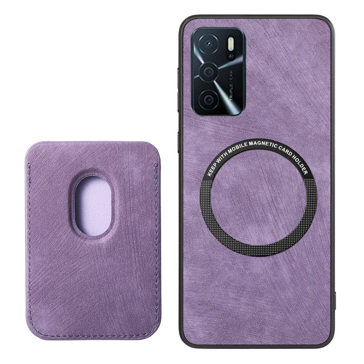 For OPPO A17K Retro Leather Card Bag Magnetic Phone Case(Purple)