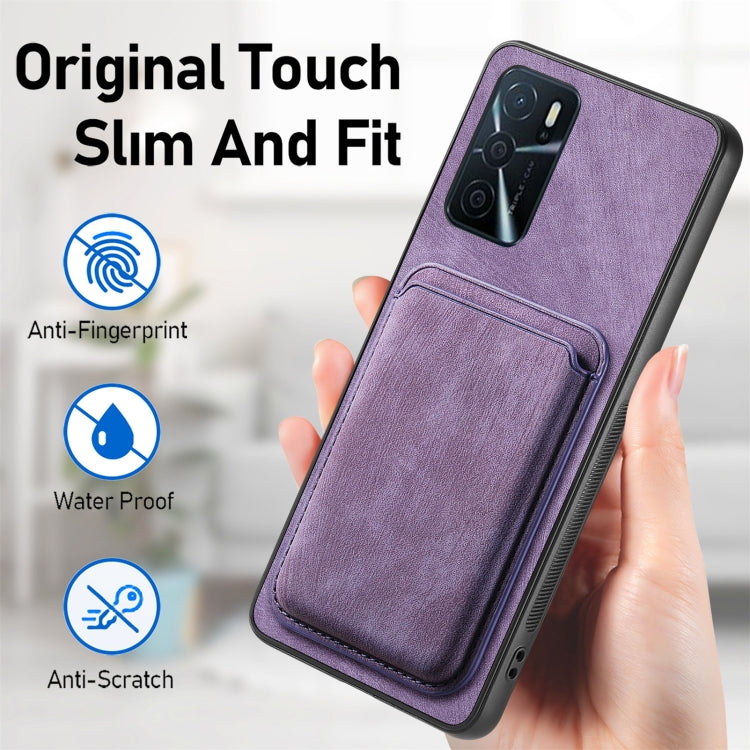 For OPPO A17K Retro Leather Card Bag Magnetic Phone Case(Purple)