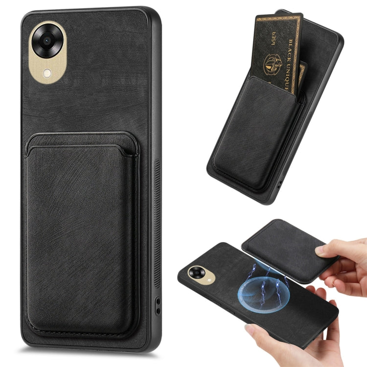 For OPPO A17K Retro Leather Card Bag Magnetic Phone Case(Black)