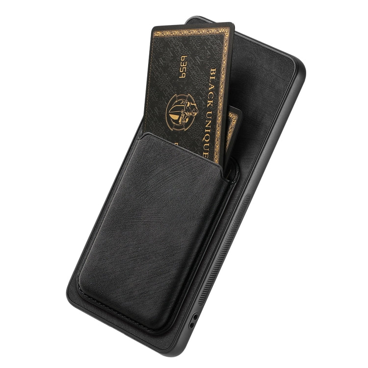 For OPPO A17 Retro Leather Card Bag Magnetic Phone Case(Black)