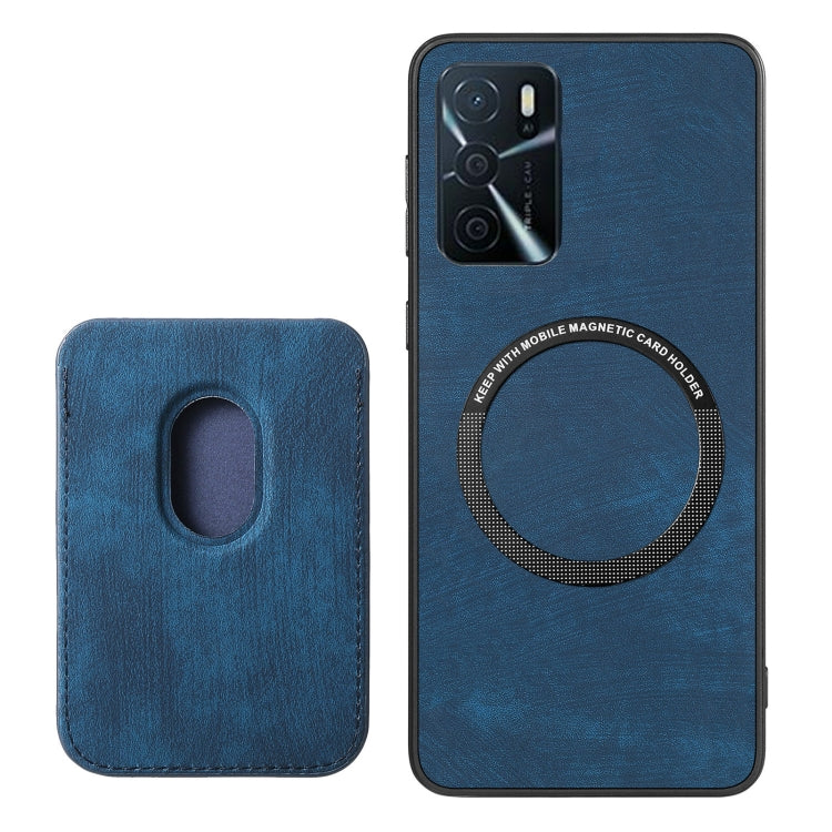 For OPPO Reno7 4G Retro Leather Card Bag Magnetic Phone Case(Blue)