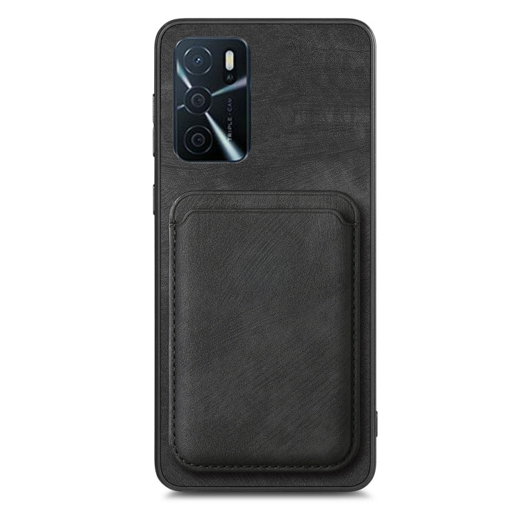 For OPPO Reno7 4G Retro Leather Card Bag Magnetic Phone Case(Black)