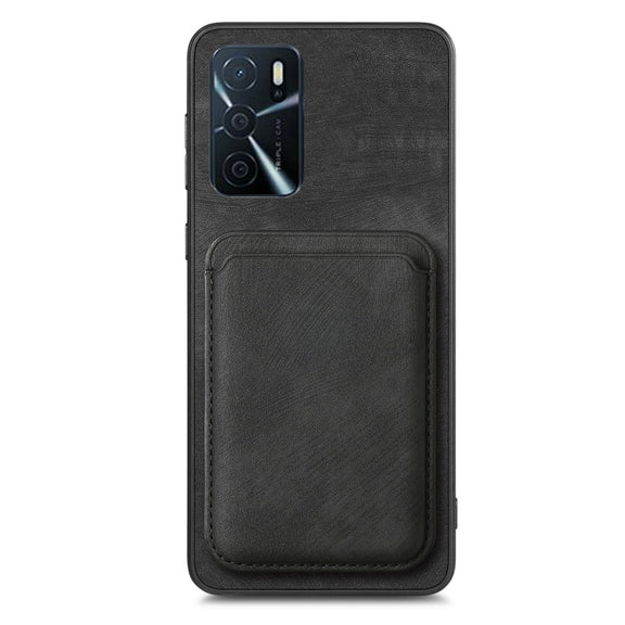 For OPPO Reno7 4G Retro Leather Card Bag Magnetic Phone Case(Black)