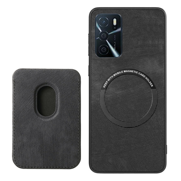 For OPPO Reno7 4G Retro Leather Card Bag Magnetic Phone Case(Black)