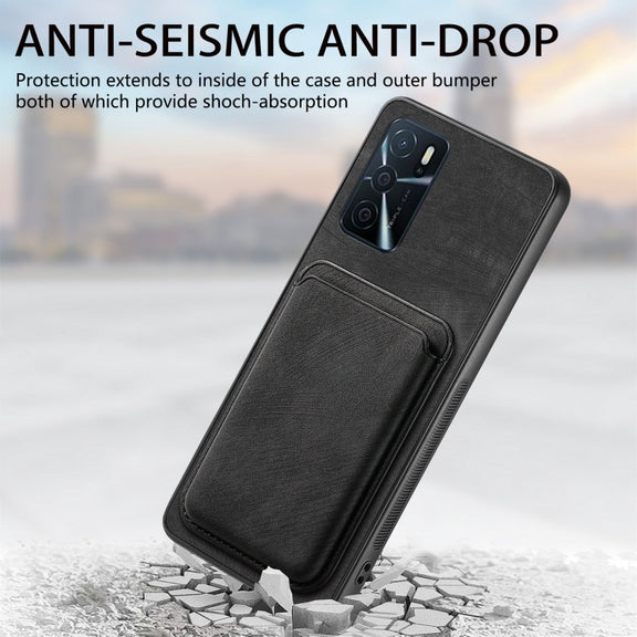 For OPPO Reno7 4G Retro Leather Card Bag Magnetic Phone Case(Black)