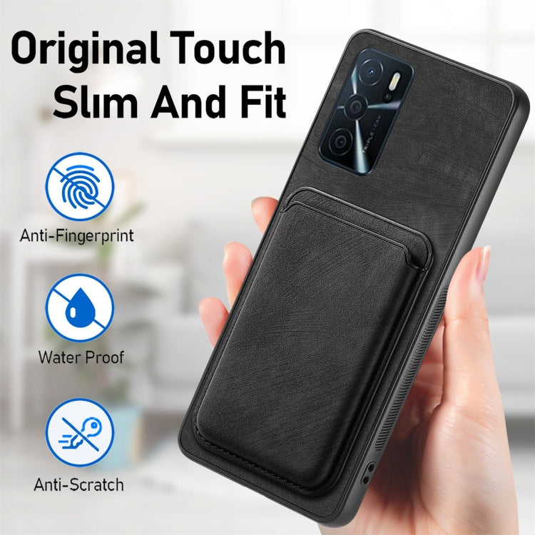 For OPPO Reno7 4G Retro Leather Card Bag Magnetic Phone Case(Black)