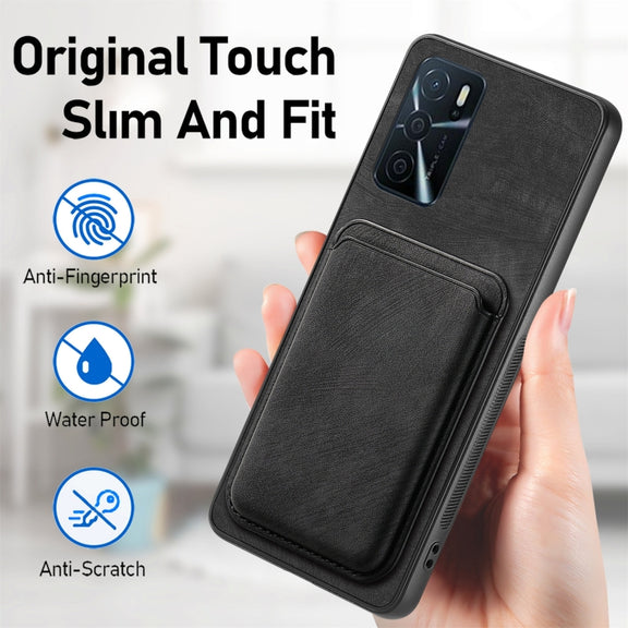 For OPPO Reno7 4G Retro Leather Card Bag Magnetic Phone Case(Black)