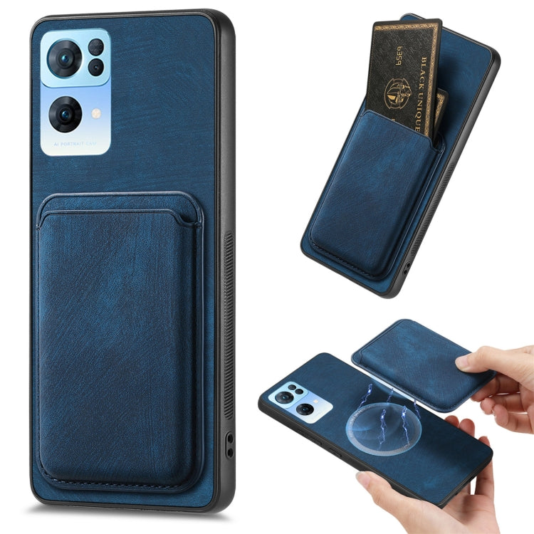 For OPPO Reno7 Pro 5G Retro Leather Card Bag Magnetic Phone Case(Blue)