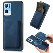 For OPPO Reno7 Pro 5G Retro Leather Card Bag Magnetic Phone Case(Blue)