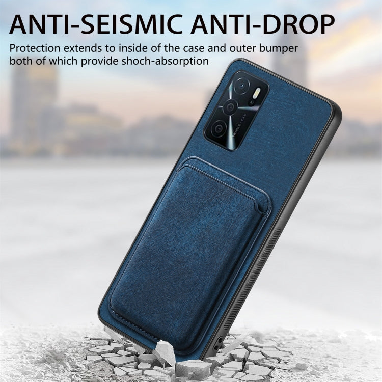 For OPPO Reno7 Pro 5G Retro Leather Card Bag Magnetic Phone Case(Blue)