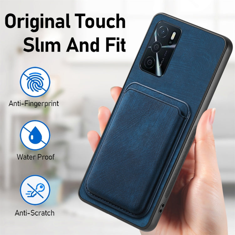 For OPPO Reno7 Pro 5G Retro Leather Card Bag Magnetic Phone Case(Blue)