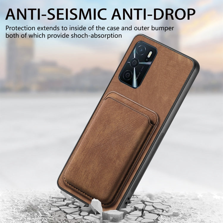 For OPPO Reno7 5G Retro Leather Card Bag Magnetic Phone Case(Brown)