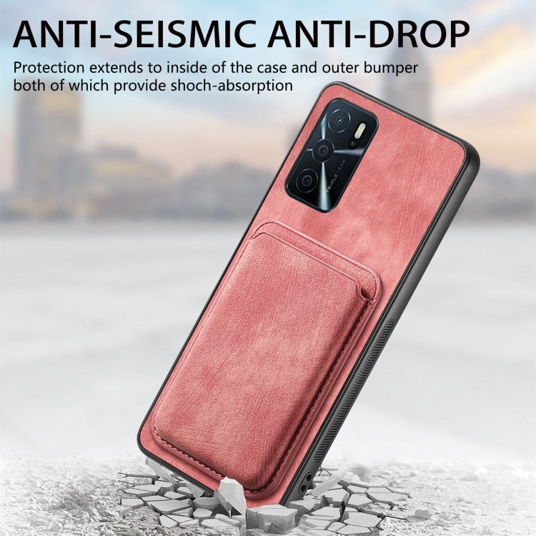 For OPPO Reno7 5G Retro Leather Card Bag Magnetic Phone Case(Pink)