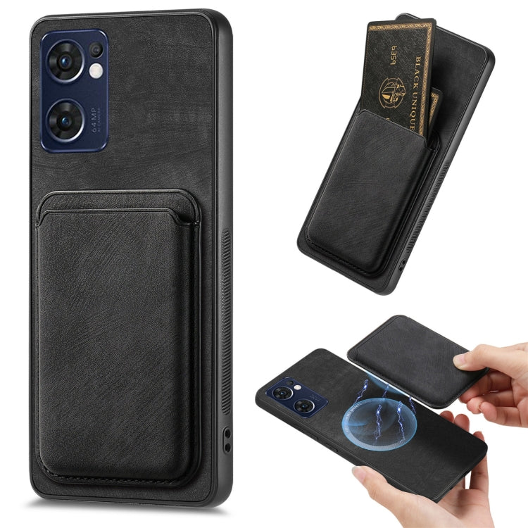 For OPPO Reno7 5G Retro Leather Card Bag Magnetic Phone Case(Black)
